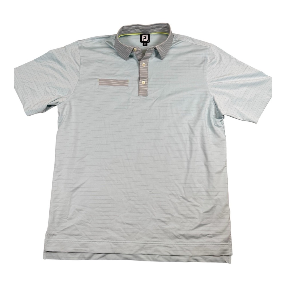 Footjoy FJ Men's L Blue Gray Striped Short Sleeve Polo Golf‎ Shirt